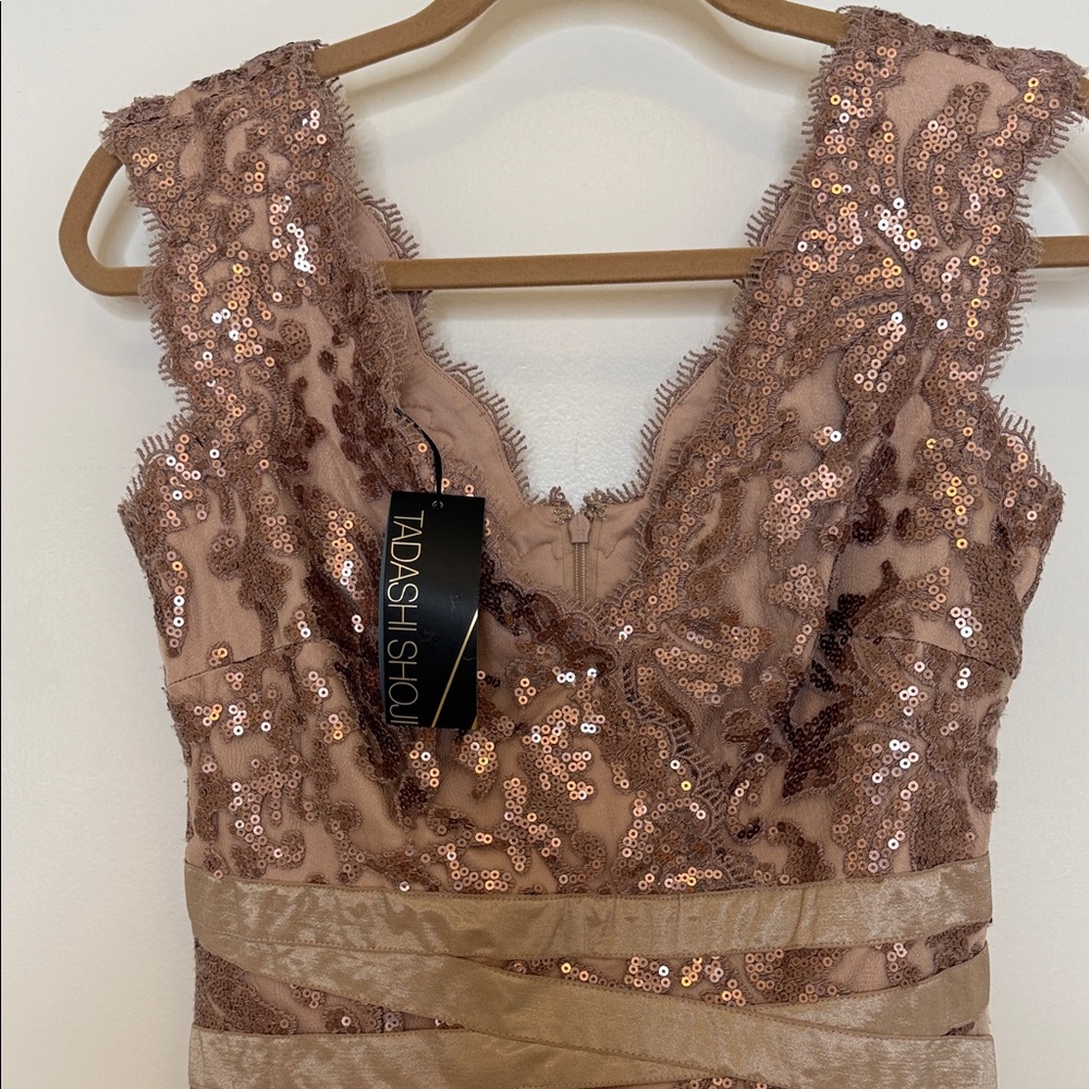 Tadashi Shoji Sparkling Sequin knee length Dress in Dusty Rose color - Picture 9 of 10